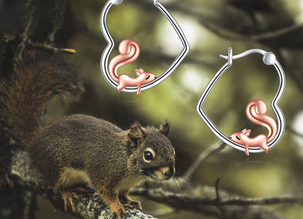 YFN Squirrel Earrings Sterling Silver Animal Heart Hoop Earrings Dangle Drop Dangling Cute Jewelry Squirrel Gifts for Women