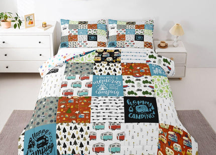 Erosebridal Kids Camper Comforter Set Twin Size Happy Camping Bedding Set for Boys Girls,Rv Accessories Quilt for Inside Travel Trailers,Rustic Woodland Travel Duvet Insert with 1 Pillow Case