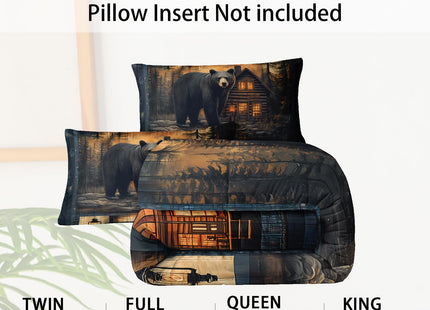 lneffble Black Bear Comforter Set Twin Size for Boys Kids,Rustic Theme Woodland Cabin Lodge Bear Hunting Bedding Set,Soft Microfiber Wildlife Forest Animals Print Quilt Set