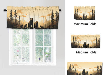Forest Bear Rod Pocket Room Darkening Curtain Valance Window Treatment for Kitchen Abstract Mountain Landscape Pine Bear Tree Thermal Insulated Room Darkening for Dinning Room 54 by 18 in, 1 Panel
