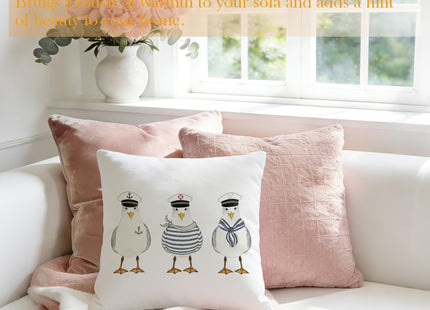 JLLBF Nautical Seagull Pillow Cover 18x18 Double-Sided, Nautical Decor for Home, Funny Sailor Seagull Coastal Ocean Decorative Throw Pillow Cover for Home Bedroom Couch Bed