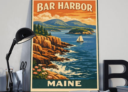 AUHUE Bar Harbor Maine Poster - Coastal Art Poster Canvas Living Room Wall Decoration Painting Office Decor Frame 16x24inch