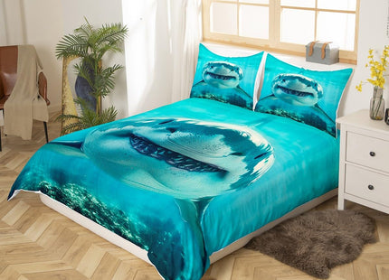 Shark Pattern Bedding Set Twin Size for Kids Boys Bedroom,Sea Animals Bed Duvet Cover Set,Shark Fish Print Comforter Cover Hawaiian Beach Decor 2 Pieces 1 Duvet Cover with 1 Pillowcase（No Comforter）