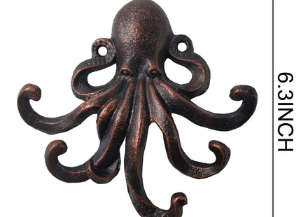 RONYOUNG 2PCS Heavy Duty Decorative Octopus Hook- Wall Mounted Coat Hooks/Solid Cast Iron Unique Key Holders/Home Decor (Red Bronze)