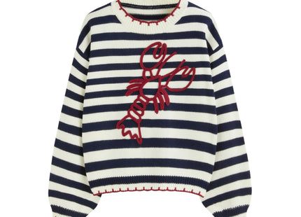 CIDER Lobster Graphic Pullover Sweater for Women Knit Trim Trendy Sweater