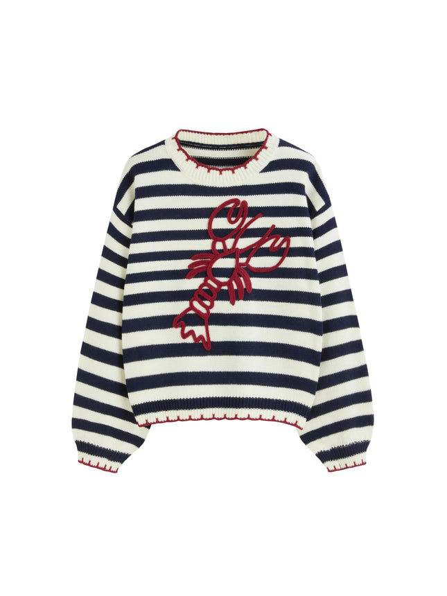 CIDER Lobster Graphic Pullover Sweater for Women Knit Trim Trendy Sweater