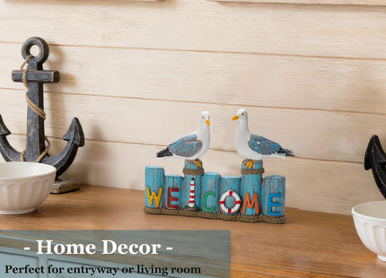 PepFurSt Resin Birds Statues -Welcome Sign, Seagull Nautical Decor,Indoor or Outdoor Decor for Entryway,Garden,Lake&Beach House,Unique Housewarming Gifts
