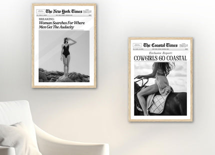 iHery 12x16in Cowgirls Go Coastal Framed Newspaper Wall Art