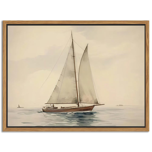 Floating Framed Canvas Wall Art, Vintage Sailboat Ocean Picture Wall Decor, White Sailboat Seascape Poster Print Painting for Living Room Bedroom Bathroom Office Home Decor 16x24 inch