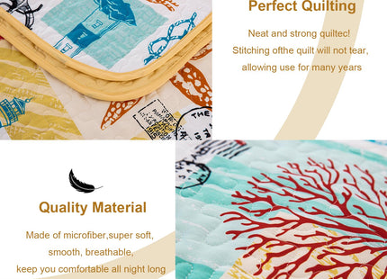 DJY Coastal Quilt King Size, 3 Pcs Yellow Beach Theme Bedspread Coverlet