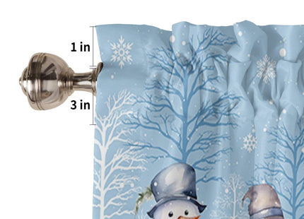 Blue Winter Christmas Curtain Valance for Windows/Living Room/Kitchen/Bathroom/Farmhouse, Holiday Snowman Xmas Pine Tree Snowflake Curtain Short Rod Pocket Tier Curtain Window Treatment Panel 42x12
