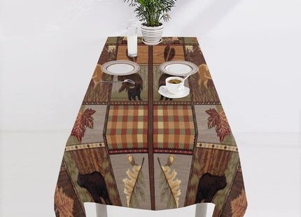 Rustic Country Rectangle Tablecloth,Country Style Farmhouse Lodge Bear Moose Deer Long Table Cloth Round Tablecloth for Backyard Party BBQ 55"x55"