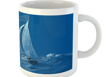 Ambesonne Sailboat Nautical Mug, Night Sea View Sail Boat in Moonlight Wavy Nautical Ship Illustration, Ceramic Coffee Mug Cup for Water Tea Drinks, 11 oz, Violet Blue