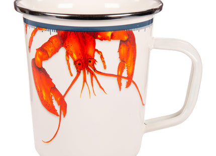 Golden Rabbit Enamelware Latte Coffee or Tea Mugs, 16 ounce, Lobster, Set of 4