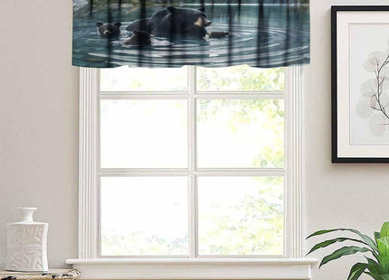wlsgdsg Rustic Bear Kitchen Valance Curtain Vintage Rustic Cabin Forest Nature River Hunting Black Bear Wildlife Window Treatment Valances Curtains for Living Room Bedroom，54x18Inch 1P