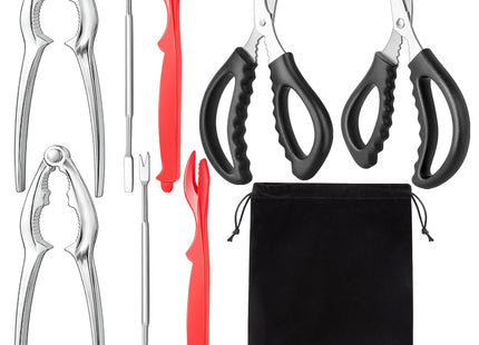 suoundey Seafood Cracker Tool Set With Lobster Sheller Stainless Steel Crab Crackers Crab Leg Fork Seafood Scissors And Storage Bag, Crab Leg Pick Utensils Set Crab Eating Tools (9Pcs)