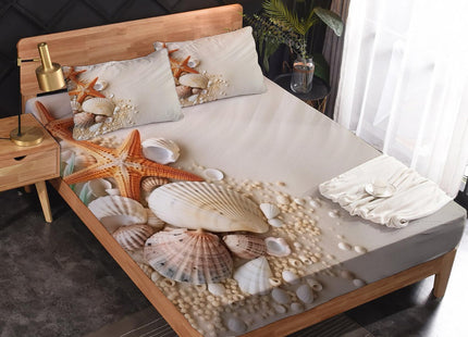 Full Size Sheet Sets - Beach Theme Bed Sheets, Starfish Seashell Bedding Sheets & Pillowcases, Soft Microfiber & Deep Pocket & Wrinkle Free Sheet Set, 1 Fitted Sheet, 1 Flat Sheet, 2 Pillow Cases