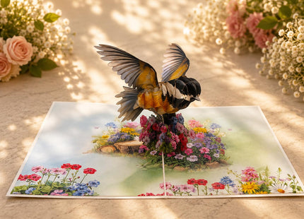 Chickadee Pop Up Card 3D – Songbird & Wildflower Greeting Card, Handmade Bird Popup Card for Birthday, Mother's Day, Thank You, Anniversary, Bird Lovers A57