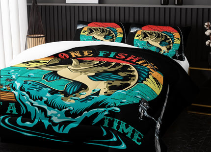 Nttopship Big Pike Fish Comforter Set,Bass Fishing Comforter Set for Boys Girls Children Fishing and Hunting Room Decor Twin Size with 2 Pillow Case