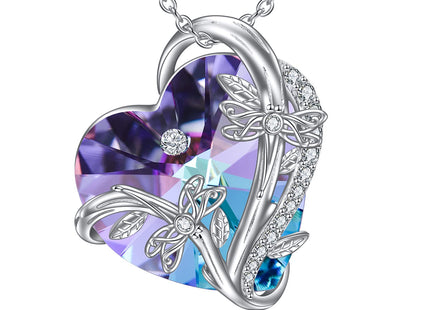 WINNICACA Dragonfly Necklace for Women Sterling Silver Heart Crystal Pendant Dragonfly Jewelry for Girlfriend Halloween Birthday Christmas Gift for Women