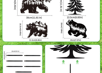 Riletese Bear Garden Stake Outdoor Yard Decor – Set of 4 Metal Black Lawn Ornament, Cute Bear Lover Gift for Women Men, Weather-Resistant Bear Silhouette Statues Yard Art for Patio