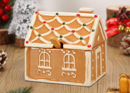 Honeydak 2 Pack Ceramic Gingerbread House Cookie Sugar Bowl