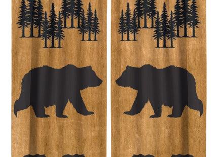 Black Bear Kitchen Window Curtains,Rustic Farm Wildlife Cute Bear Thermal Insulated Blackout Drapes,Vintage Cabin Coniferous Forest Silhouettes Print for Home Living Room Cafe Kids Room 42x54 Inch