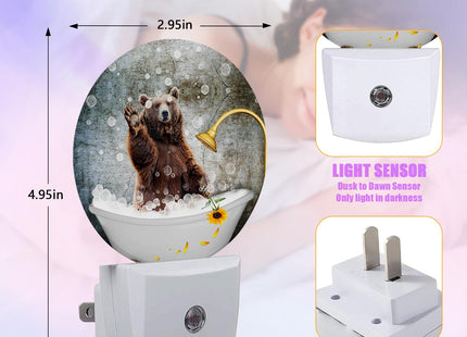 GANTINIR Brown Bear Bathing Night Light LED Lamp Round Plug into Wall Nightlight with Dusk to Dawn Sensor Home Hallway Stairway Kitchen Decor