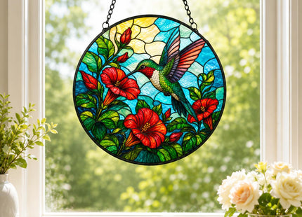 Hummingbird Stained Glass Sun Catcher Window Hanging