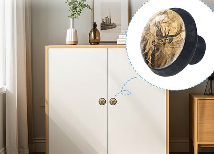 Cabinet Knobs Crystal,Deer with Large Antlers in a Mountainous Landscape Mushroom Drawer Hardware Cabinet Pulls for Home Decor,Dressers,Kitchens Bathroom with Screw 1 Pack