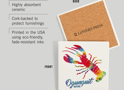Lantern Press Ogunquit, Maine, Lobster, Tie Dye (Absorbent Ceramic Coaster, Single, Cork Back, Kitchen Table Decor)