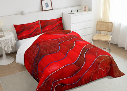 Erosebridal Red Ombre Comforter Set Twin Modern Minimalism Bedding Set, Ocean Marine Wave Bedding Comforters & Sets Coastal Beach Duvet, Abstract Art Quilt Comforter Gold Metallic Gradient Decor 2pcs