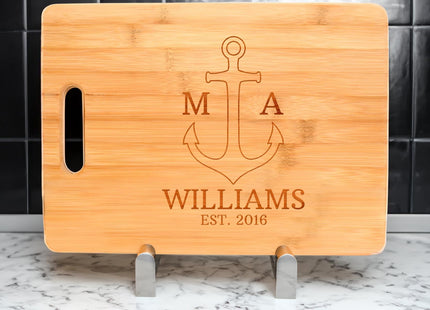 Customized Nautical Anchor Family Name Engagement Gift Personalized Rectangle Shaped Wood Cutting Board