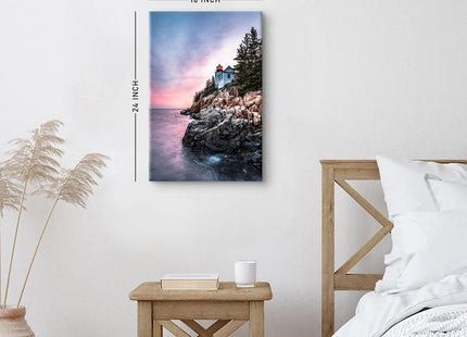 Coastal Wall Art Sunset Maine Bass Harbor Lighthouse Wall Decor Acadia National Park Pictures Nature Ocean Beach Canvas Prints Modern Seascape Artwork for Bedroom Bathroom Home Decoration 16x24"