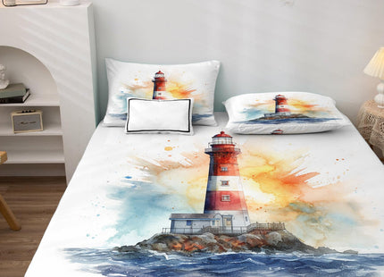 zcsm Lighthouse Sheets Twin Sheet Set - Nautical Bed Sheets, Soft Microfiber & Deep Pocket & Wrinkle Free Patterned Bedding Sheets & Pillowcases, 3 Piece (1 Fitted Sheet, 1 Flat Sheet, 1 Pillow Case)