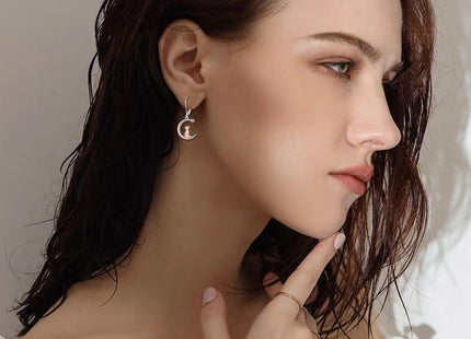 Fox Earrings 925 Sterling Silver Moon Fox Leverback Drop Dangle Earrings Origami Fox Jewelry Gift for Women