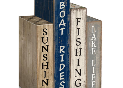 Lineshading 4 Pcs Summer Lake House Decor Stacked Wooden Book Block Signs