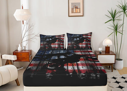 American Flag Fitted Sheet Twin Size Boys Dirt Bike Racing Motocross Rider Bedding Set Kids Teens Men Rustic Farmhouse Wooden Deep Pocket Sheet Retro Black Pine Tree Silhouette Bed Sheet 2pcs