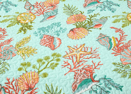 Autumn Dream Cotton Coastal Bedspread Quilt Sets Reversible Bedding Coverlet Sets Comforters, Fairytale Starfish Seashell Bedspread, Marine Green Ocean, King Size
