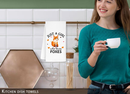 Jvpke Fox Decor,Fox Gifts for Girls Women,Just a Girl Who Loves Foxes Kitchen Towels,Red Fox Dish Towels for Kitchen Decorative,Fox Dish Towels Kitchen Decorative Bathroom Hand Towels 16×24