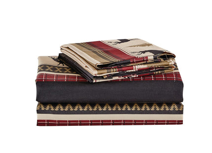 Chezmoi Collection 4-Piece Rustic Lodge Forest Wildlife Moose Deer Microfiber Printed Bed Sheet Set, Queen Size
