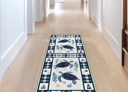 Coastal 2x6 Runner Rug Nautical Sea Turtle Runner Rugs Machine Washable