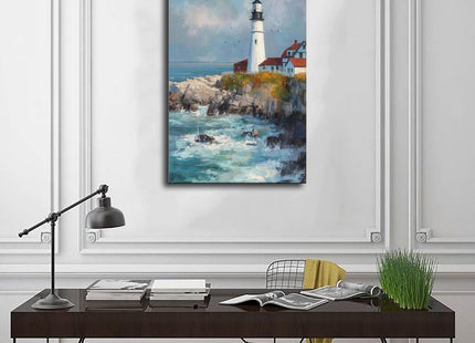 BGFgdDG Portland Lighthouse Scenery, Maine Tourism, New England Poster Bedroom Decor Sports Landscape Office Room Decor Gift Style:Frame 12x18inch