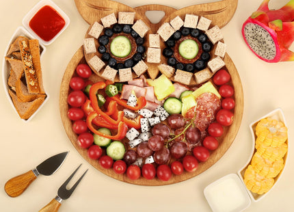 Owl-Shaped Wooden Charcuterie Board, 12" Cheese & Meat Platter, Large Serving Tray, Housewarming