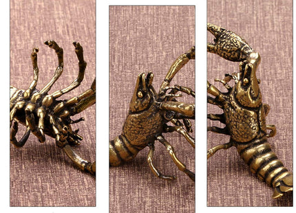 Kisangel Brass Golden Lobster Figurine Marine Animal Metal Statue Tea Pet