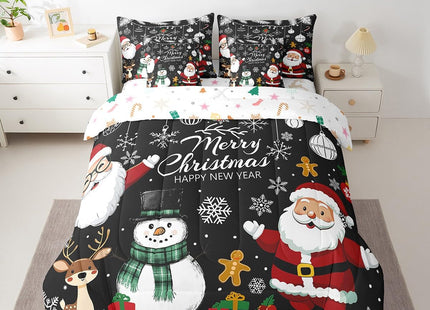 Erosebridal Christmas Twin 7 Piece Comforter Set Snowman Santa Claus Bedding Set Xmas Pine Tree Leaves Snowflake Bed in A Bag with Sheets for Kids Adults Winter Holiday Happy New Year Bed Set