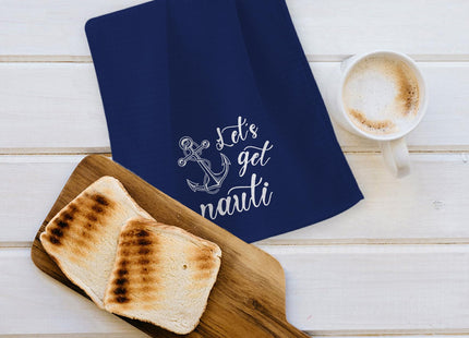 OHSUL Let's Get Nauti Nautical Anchor with Rope Navy Blue Kitchen Towels Dish Towels Dishcloth,Coastal Beach House Hand Towel Tea Towel for Bathroom Kitchen Decor,Ocean Beach Lover Gifts
