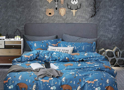 Houseri Blue Bear Animal Print Duvet Cover Set Queen Full - 3 Pcs (Duvet Cover, 2 Pillowcases) - Modern Rustic, Unisex - Cotton, 200 Thread Count - Machine Washable