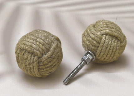 ARTISNO Jute Rope Knobs for Cabinets - Set of 6 Decorative Nautical Twisted Jute Rope Round Knobs Handmade Kitchen Cabinet Drawer Knobs | Nautical Wardrobe and Dresser Pulls (6 x 3.8 cm)