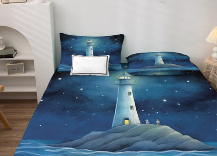 Full Size Sheet Sets - Lighthouse Bed Sheets, Nautical Bedding Sheets & Pillowcases, Soft Microfiber & Deep Pocket & Wrinkle Free Patterned Sheet Set, 1 Fitted Sheet, 1 Flat Sheet, 2 Pillow Cases